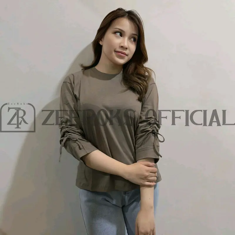 kaos wanita Lengan Panjang 7/8 Minaka Serut Pita Tali Bahan Cotton Combed kekinian Bisa COD 0