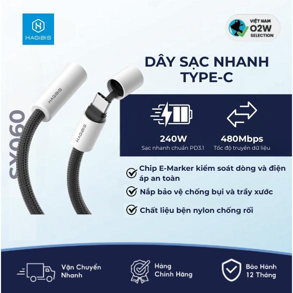 SIÊU SALE Cáp sạc nhanh HAGIBIS SX06S 240W dữ liệu tốc độ cao ≤480Gbps sạc nhanh cho Apple Android chính hãng bảo hành 6 tháng