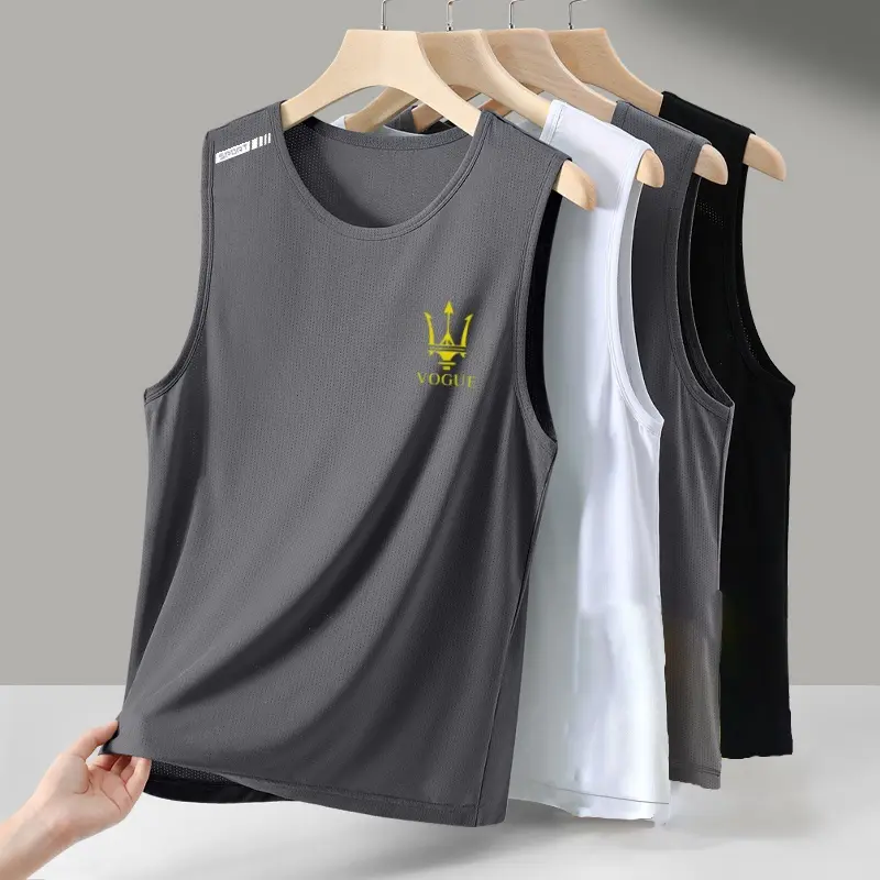 Men's ice silk vest, summer base layer shirt, wide-shoulder training sleeveless T-shirt, sleeveless jacke