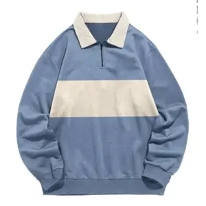 sweater jaket rugby vintage zipper kombinasi atasan pria wanita