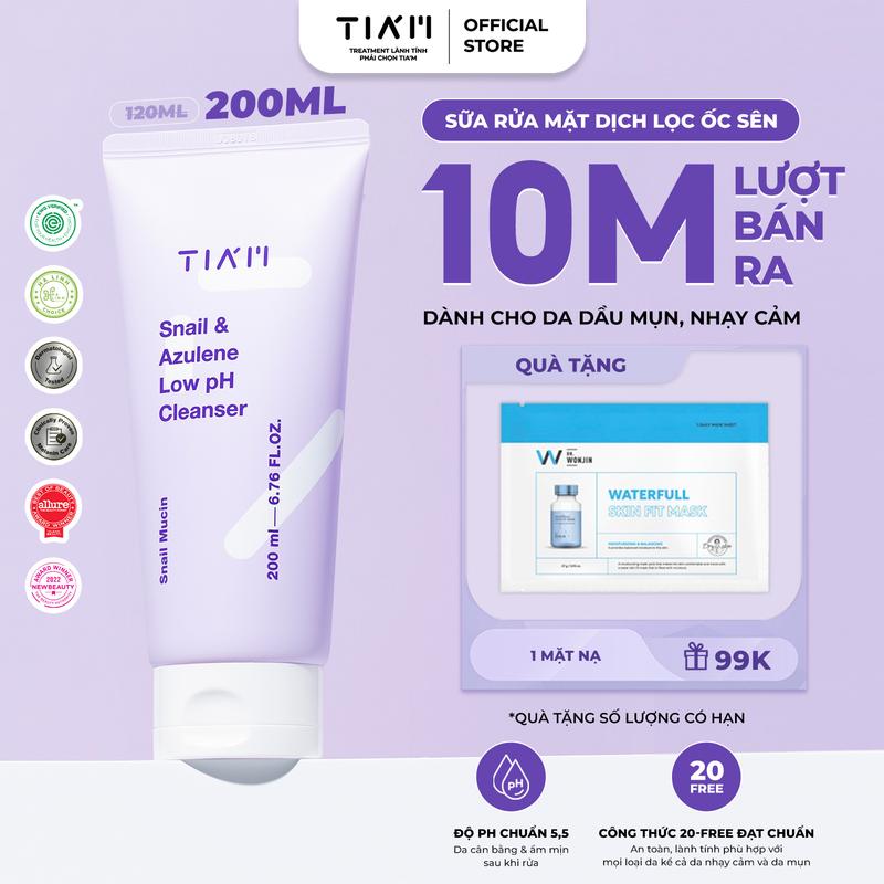 Sữa Rửa Mặt Tinh Chất Dịch Lọc Ốc Sên Làm Dịu Và Hỗ Trợ Phục Hồi Dành Cho Da Dầu Mụn Nhạy Cảm TIA’M Snail & Azulene Low pH Cleanser 200ml