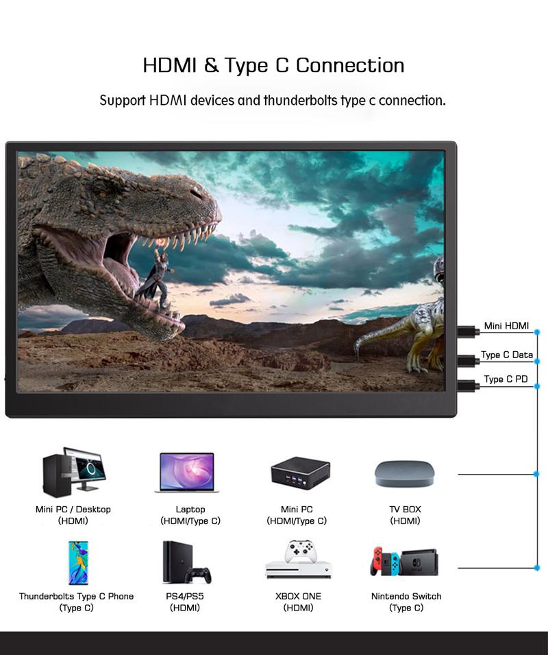Product Introduction of 13.3inch 4K Portable Monitor USB-C Type-c HDMI-compatible Computer Monitor for ps4 Switch Xbox one Laptop phone Respberry IPS HDMI HD 4K UHD 14