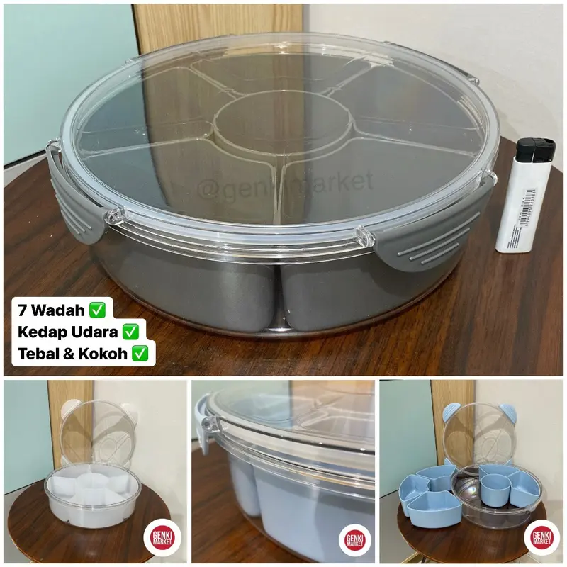 Basi Prasmanan Bulat 7 Wadah 7 In 1 Seal Kedap Udara Bisa Dikunci Tempat Penyimpanan Makanan Sayur Cemilan Basi Prasmanan Bulat Rose Genki Market 7