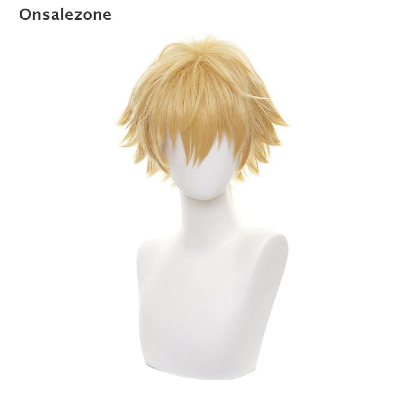 Onph chainsaw man Denji cosplay costume wig mens anime Halloween Golden short hair Onn 5