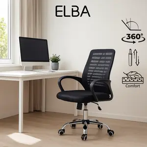 Elba 948 - Kursi Kantor Jaring Gaming Belajar Putar Ayun Hitam Hydraulic System Full Rotation 360 Derajat Adjustable Garansi 1 Tahun - Furniture, Chairs