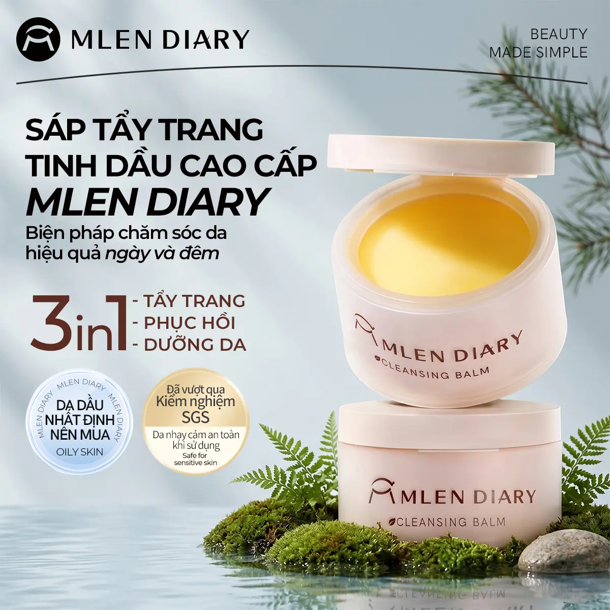Mlen Diary - Sáp tẩy trang tinh dầu tuyết tùng, làm sạch dịu nhẹ, không nhờn rít, nhũ hóa trong 1 giây, dùng được cho mọi loại da kể cả da nhạy cảm và bà bầu, công dụng 3in1