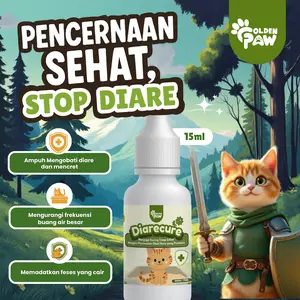 Golden Paw - DiareCure 15ml Obat Diare dan Mencret Ampuh untuk Kucing Vitamin Kucing Gangguan Pencernaan Anti Diare Mencret Kucing Pup Berair Lembek Anabul