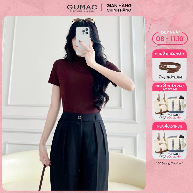 [MUA 4 TẶNG TÚI XÁCH] Áo thun ôm nữ - áo thun cổ lọ tay ngắn nhiều màu thời trang GUMAC LATE1111