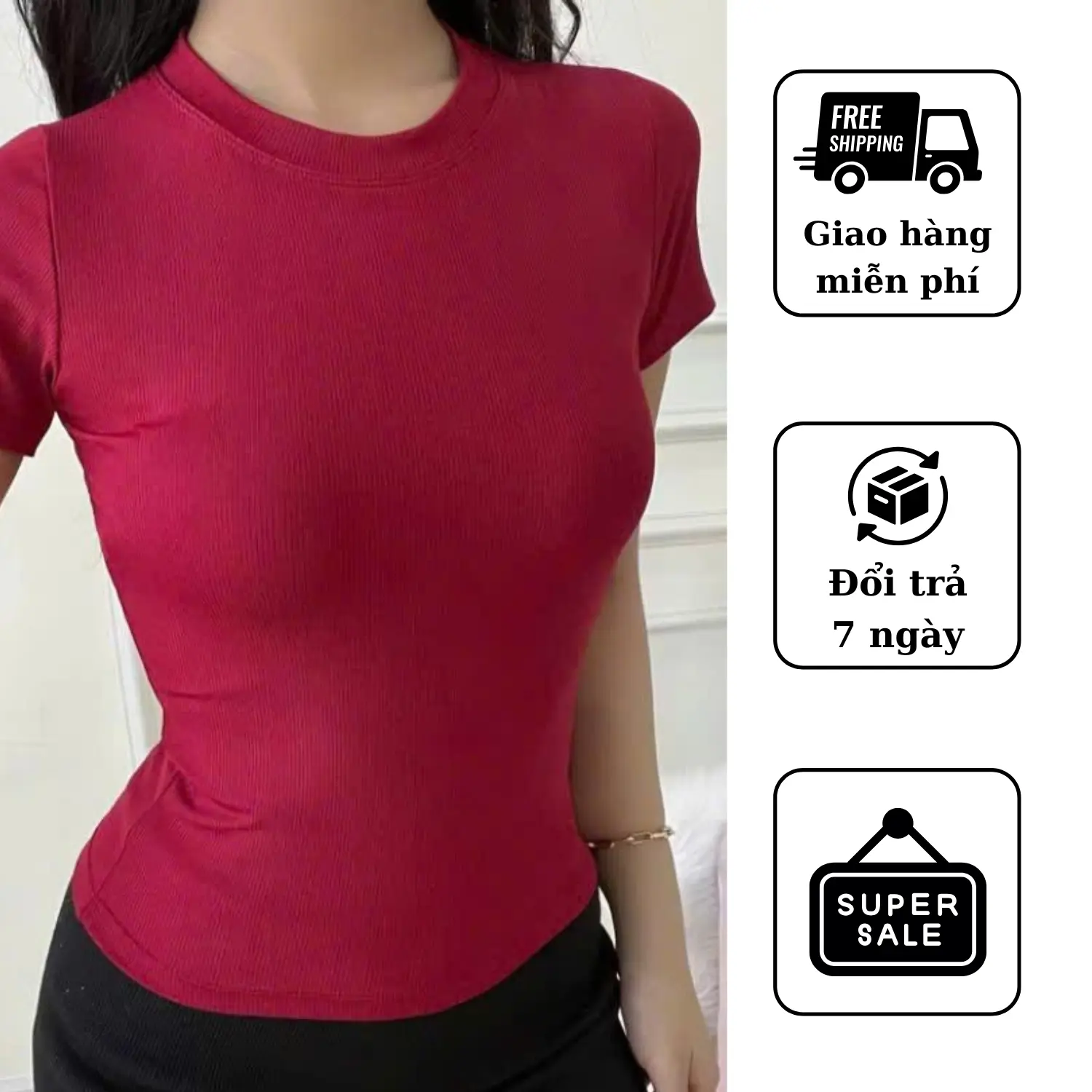 Áo thun trơn nữ cổ tròn, vải thun gân tăm LION - STORE form body ôm dáng chuẩn Women