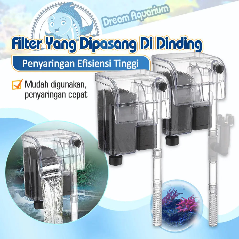 3 in 1 Filter Air Aquarium Gantung 3W 250L/Jam Penyaring Akuarium Aquascape