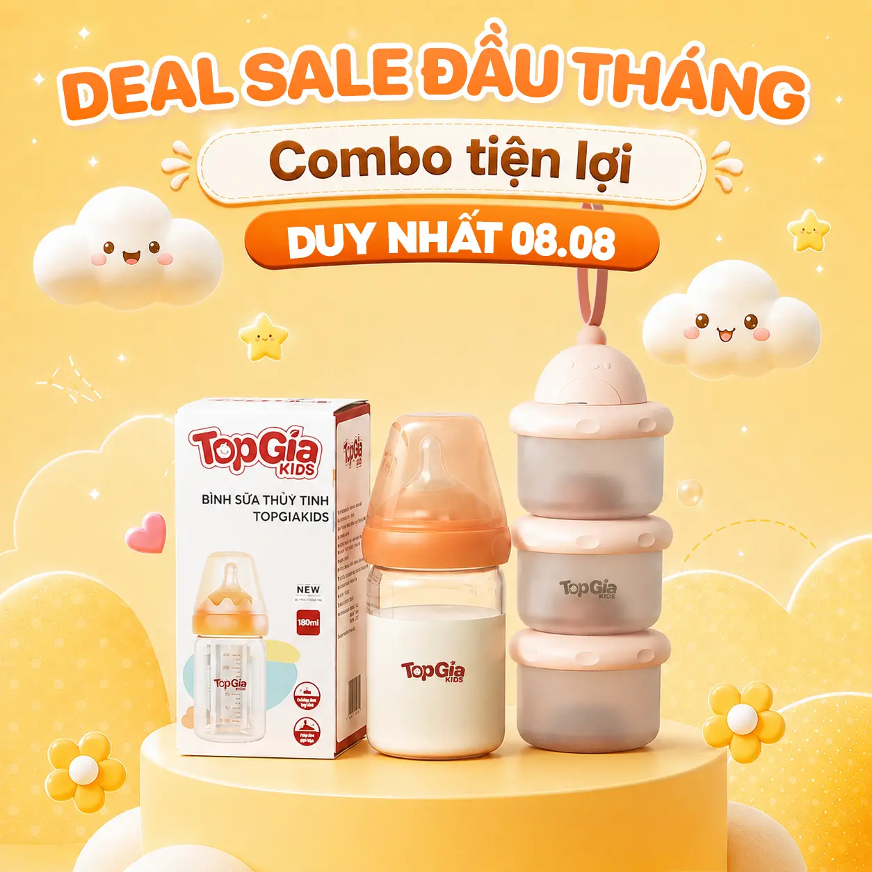 (COMBO BÌNH NƯỚC) Bình Thuỷ tinh Và Hộp trữ sữa bột, Hộp đựng sữa bột, Trữ Sữa bột 2 ngăn chia bữa ăn cho bé tiện lợi cho mẹ Đựng Sữa Bột ntn