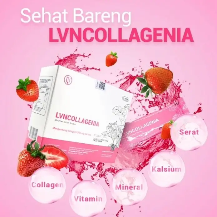 LVN-COLLAGENIA Minuman Serbuk rasa strawberry kemasan terbaru Original 100%