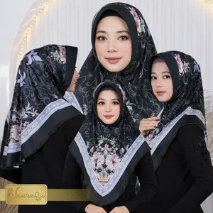 Jilbab Instan Bergo Motif Printing Jersey Premium FLOW Muslim Kerudung Wanita Dewasa Panjang Khimar Syari Renda Bahan Lembut Anti Kusut Adem Panjang Depan 70 cm Belakang 85 cm