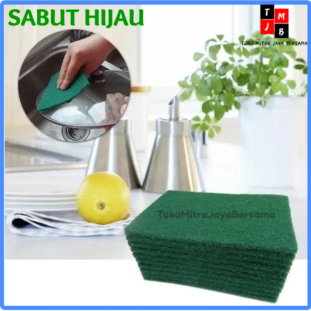2 Pcs Tapas Hijau Sabut Cuci Piring Kasar Serbaguna Spon Premium Dapat digunakan kembali