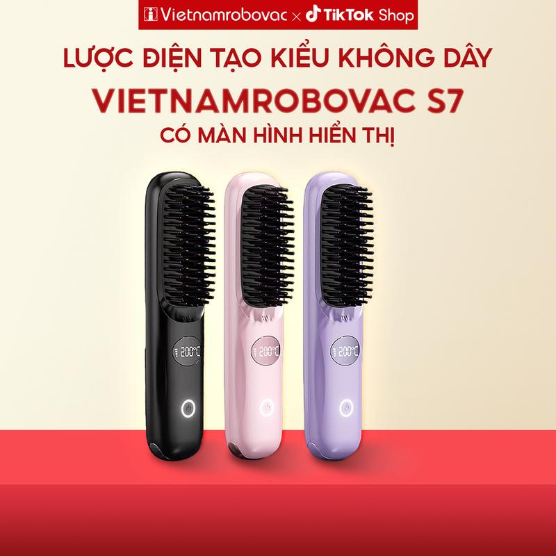 Lược Điện Mini Tạo Kiểu Không Dây Ion Âm Vietnamrobovac S7 - Răng lược làm bằng gốm Ceramic - Uốn Tóc và Duỗi Tóc Suôn Mượt lược điện