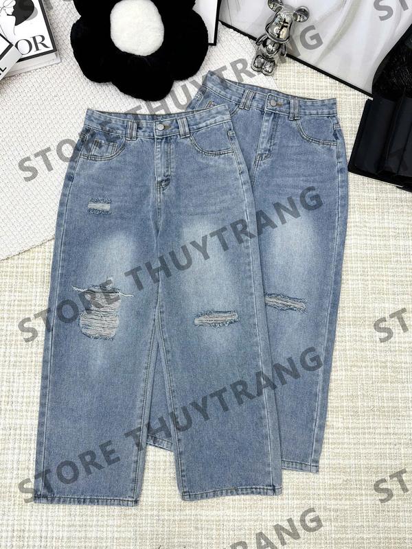 [ BẢN NẤM LÙN VÀ BẢN THƯỜNG ] Quần Ống Xuông Rách Hai Bên jeand Nữ  Cạp Cao Lưng Cao HOTTREN