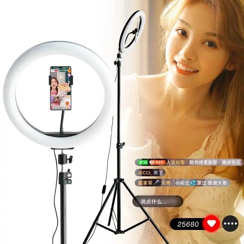 Set Handphone Ring Fill Light + Tripod For Livestream (4 handphone holder sets ...