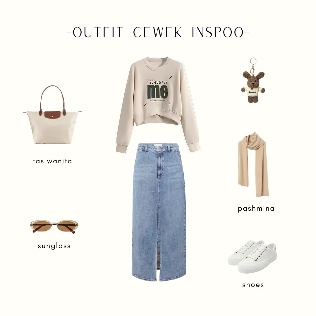 3 IN 1 One Set Korean Style Outfit Remaja Perempuan Satu Set Fashionable Kece Simple Outfit Nongki ( CARDIGAN , ROK JEANS , PASHMINA ) - OCI04 Nyaman Wanita Celana Atasan Jaket Denim Setelan Pendek Outer Panjang Karet Biru Dewasa High Bawahan Linen Keren