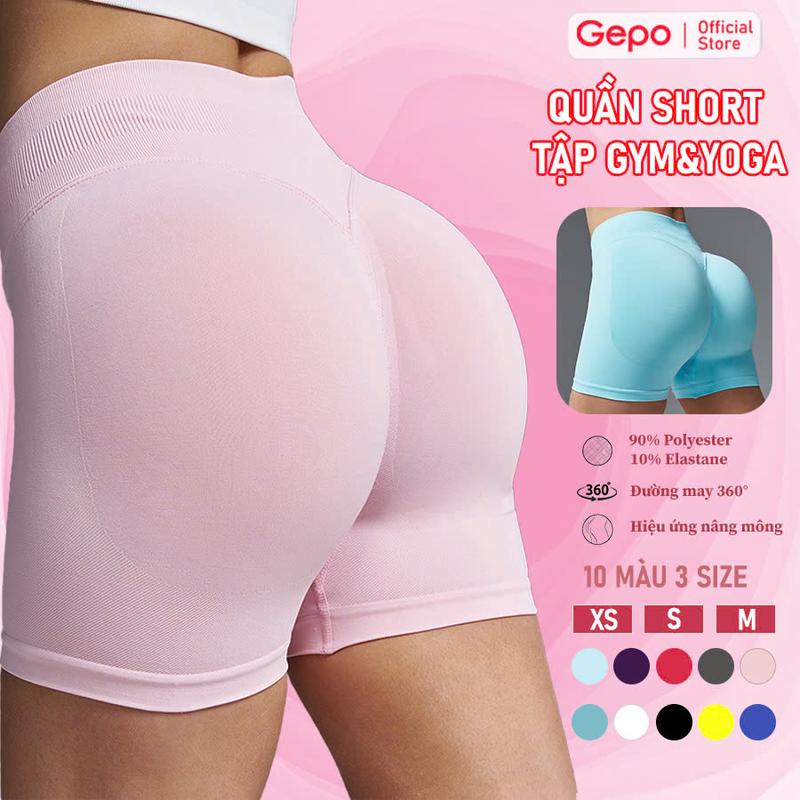 GEPO Quần short đùi nữ thể thao tập gym yoga cạp cao 7cm viền chun vải dệt kim 10% Elastane co giãn 4 chiều thoáng khí không bai không rão GP128