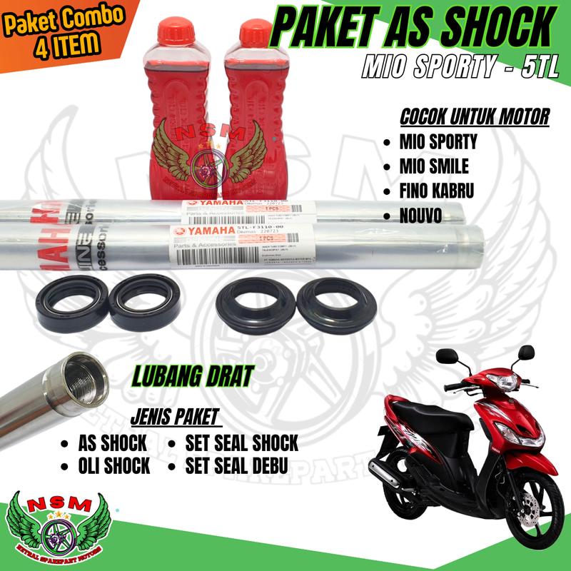 Product Introduction of Paket As Shock Mio Sporty 5 item Mio Smile Nouvo Fino Karbu / Paketan Per Shock + As Shock + Oli Shock + Seal Debu + Seal Shock Mio lama 5tl 15