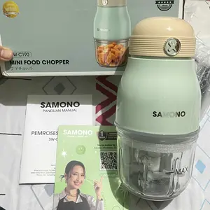 (BISA COD) SAMONO Mini Food Chopper 300ml – Penggiling Daging & MPASI Bayi, 6 Mata Pisau Stainless 【SW-C190】