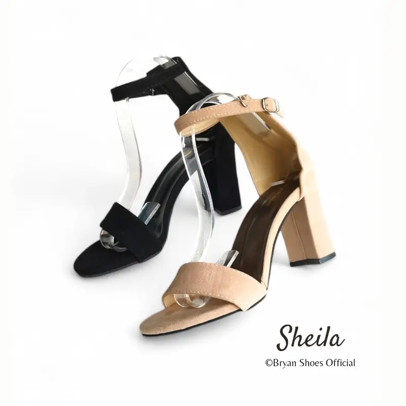 Sheila High Heels – Sepatu Sandal Hak Tahu 9cm Wanita | High Cutting Tumit | Elegan & Nyaman | Size 36-43 Wisuda Hitam Krem - Black Shoes Perempuan, Cewek jumbo 41 42 2
