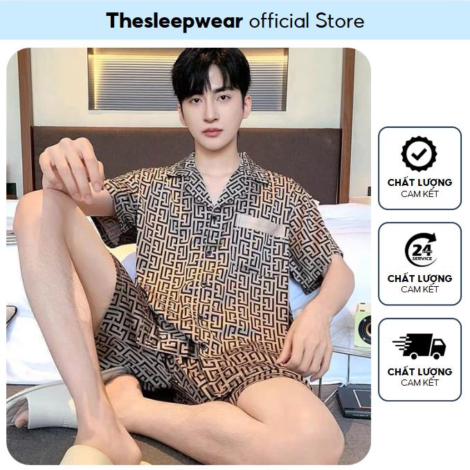 The Sleepwear - Bộ pijama Lụa Latin Cao Cấp tay ngắn mặc nhà Nam -BL04-  Đồ ngủ lụa cộc tay quần ngắn cho nam