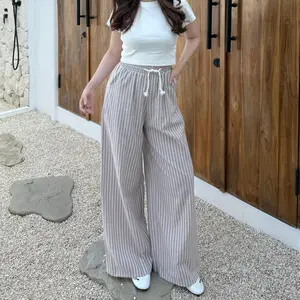 Urchoice - Comfy Pants - Stripe Pants - Celana Panjang Wanita Baggy Kantor Kuliah Motif Garis Kulot Pinstripe