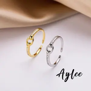 【Aylee】Emas Berkilau Berlian Cincin Jari Telunjuk Bulat Lingkaran Wanita Pembukaan Lingkaran yang Dapat Disesuaikan Cincin B1231