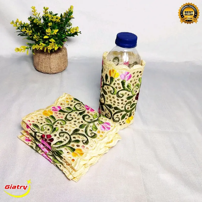 Cover aqua botol bordir / tatakan gelas bordir / cover air mineral 5