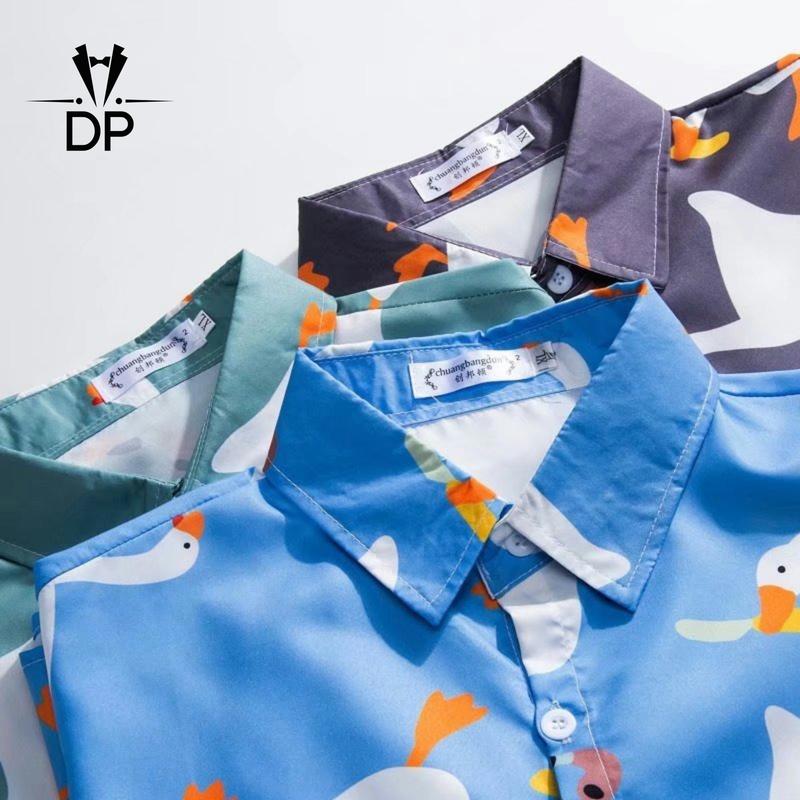 Product Introduction of Men Duck Print Short Sleeved Shirt Korean Version Of Fashionable  Unisex Harajuku Style Simple Top Loose Half Sleeved Shirt Men Large Size Shirt Tide Clothes 36