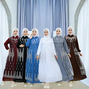 Gamis Terbaru Style Bahan Ceruty Babydoll Mix Brukat Muslim Wanita Dress Dewasa Remaja Mewah / Big Size / Jumbo / Syari / Pesta / Lebaran / Hitam Simple / Maxi / Basic Kondangan • simpel