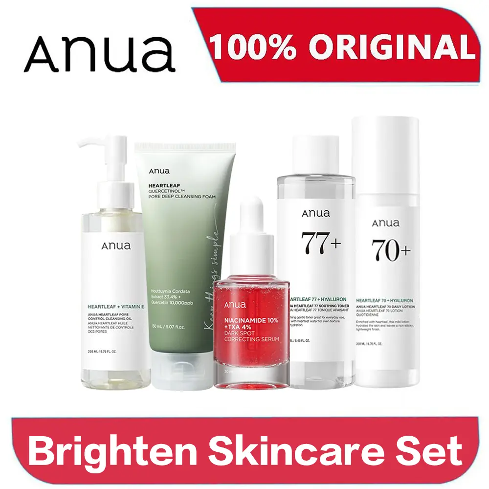 [100% Original]Brighten Skincare Set Anua Cleansing Oil + Cleanser  Pore Deep Cleansing Foam +Heartleaf 77% Soothing Toner+ Niacinamide 10% Dark Spot Correcting Serum 30ml