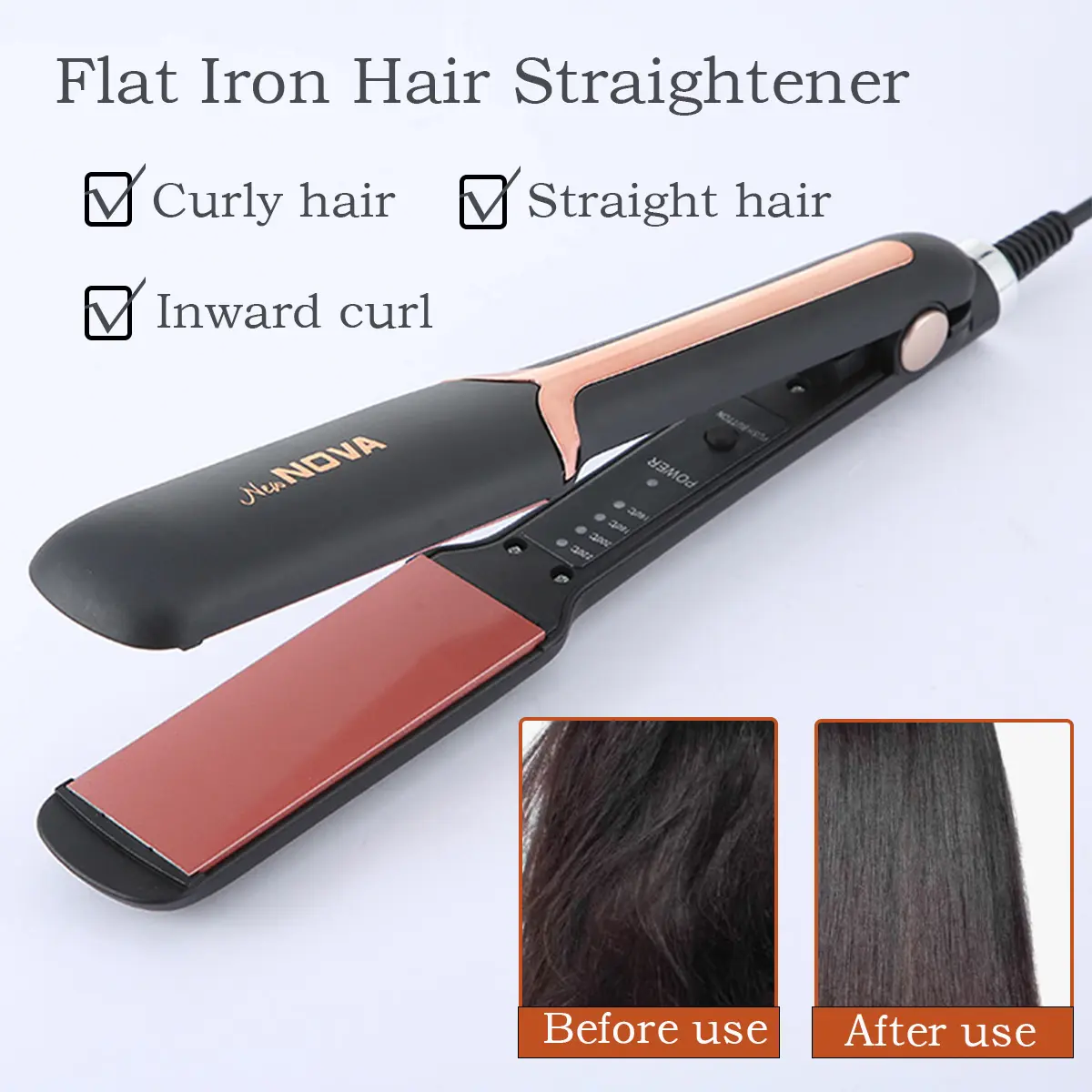2in1 Professional Hair Straightener Wet And Dry Dual-use Negative Iron Hair Straightener long-lasting Styling Iron Electric Smooth Color Salon Handle