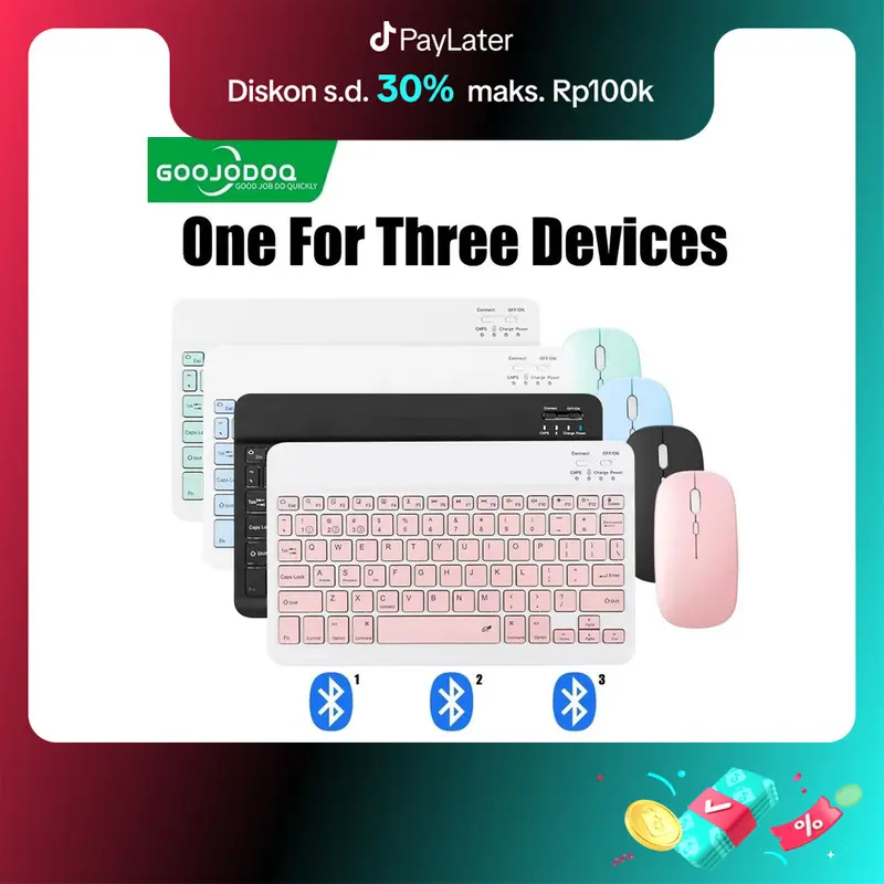 Goojodoq 2nd gen Pro 10 Inch 3 in 1 Wireless Bluetooth Keyboard Mouse Set Lightweight Portable For iPad Samsung Xiaomi Phone Lampu Biru .