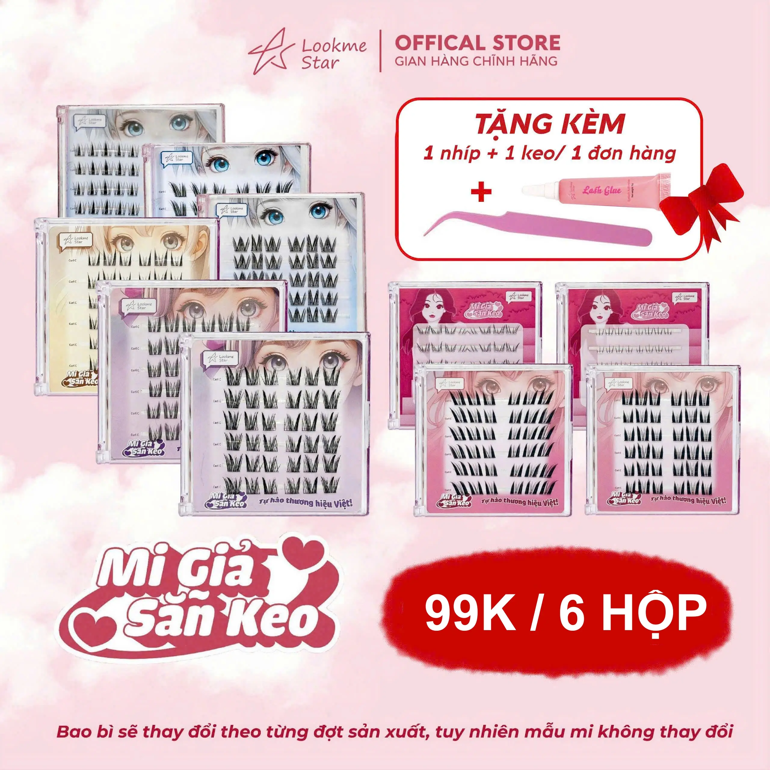 (100k/6 hộp)-Lông Mi Giả Sẵn Keo Lookme Star- tặng nhíp + keo  - Mi Cong C, Sợi Mi Mảnh Có Thể Tái Sử Dụng, hàng Việt Nam Trang Điểm