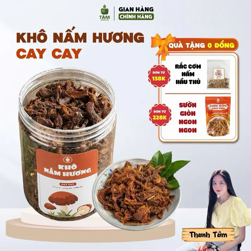 Khô Nấm Cay Cay - Làm từ nấm hương organic Phú Gia - Tiệm Chay Nhà Tâm