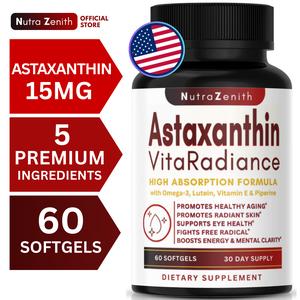 Astaxanthin Supplement with Omega-3, Vitamin E & Lutein – 60 Capsules for Super Antioxidant Support, Energy Boost, Mental Clarity & Eye/Skin Care – Triple-Action Formula (Powerful Antioxidant Complex)