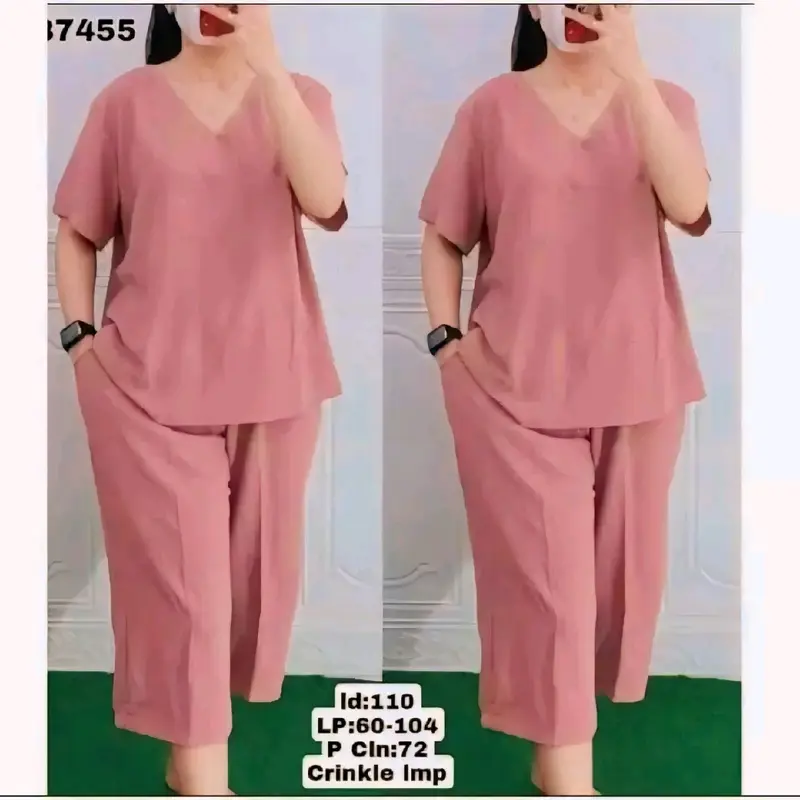 set crinkle wanita kekinian / setelan crinkle airflow viral 7/8 nyaman dipakai santai Celana karet 2