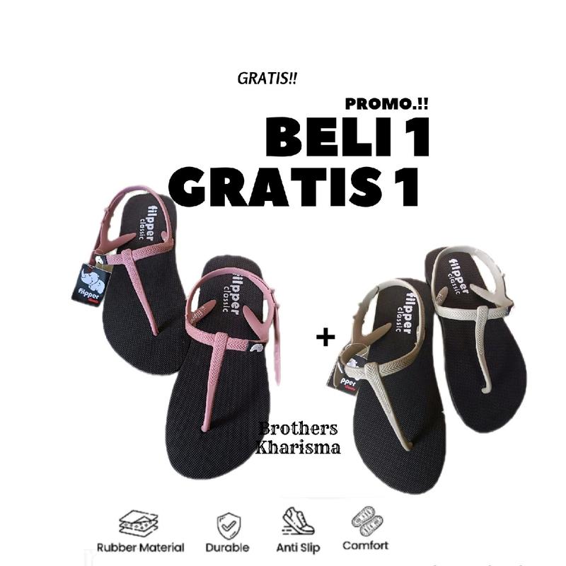 Sendal Karet Cewek Filpper Lentur Anti Slip Premium - Beli 1 Gratis 1 3