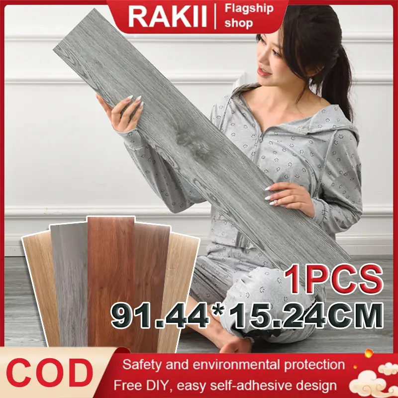 1pcs/10pcs Stiker Kayu Lantai PVC Premium Vinyil Lantai Perekat Vinyl Ubin Lantai 91.4CMX15.2 CM  Roofing & Flooring