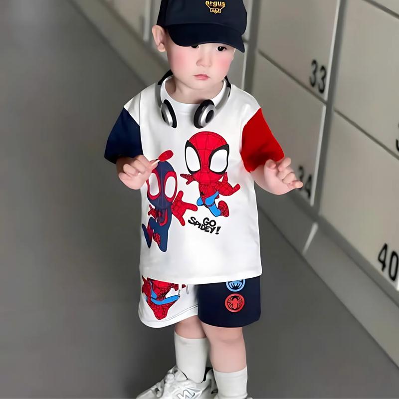 Bộ quần áo cộc tay bé trai set đồ cho bé mùa hè họa tiết SPIDERMAN siêu nhân nhện chất vải cotton co giãn thoáng mát size 8-30kg