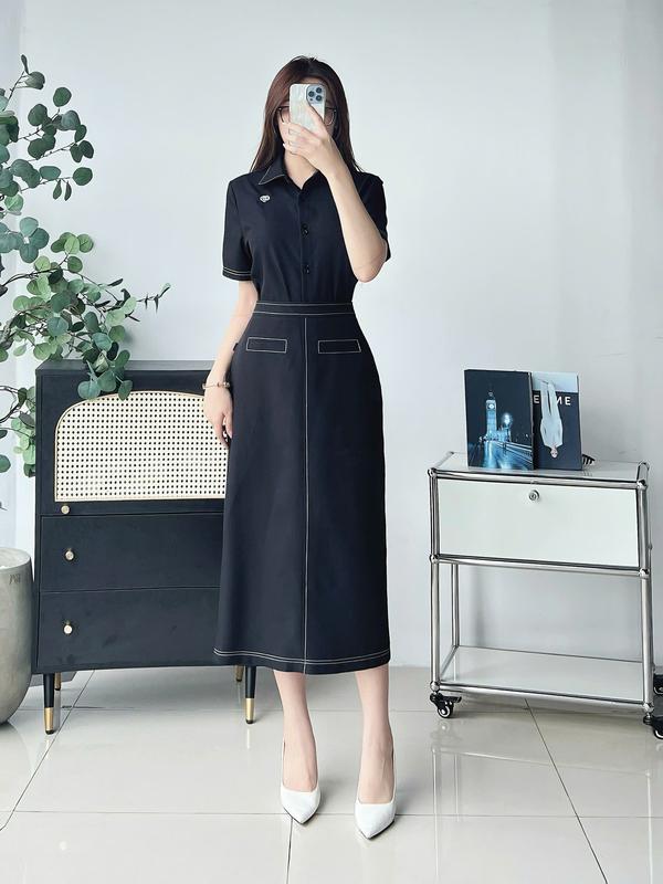 Bộ Đồ Nữ CCHAT Poesia Dáng Suông Áo Mở Cúc Đôi Chân Váy Khoá Lệ Diễu Chỉ Phối 15BNE2014ST