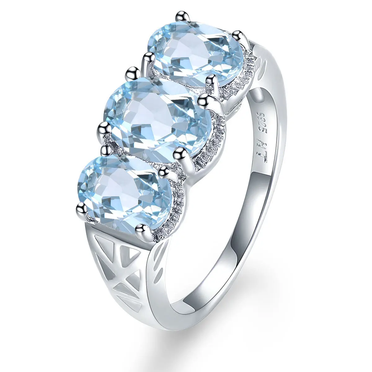 Natural Sky Blue Topaz Women's Ring Genuine 3.5 Carats Blue Topaz Solid 925 Sterling Silver Rings Fine Elegant Jewelry for Presents Gift