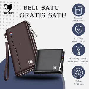 Lelaki kulit sebenar dompet ritslet jualan panas dompetpanjang gaya Korea reka bentuk fesyen kulit berkualiti tahanair pelbagai fungsi kapasiti besar premium teksturpenghantaran 24 jam