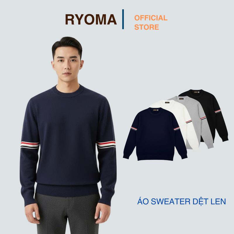 Áo Sweater Dệt Len RYOMA hoạ tiết kẻ tay chất len lông thỏ mềm mịn thiết kế trẻ trung NLH-14
