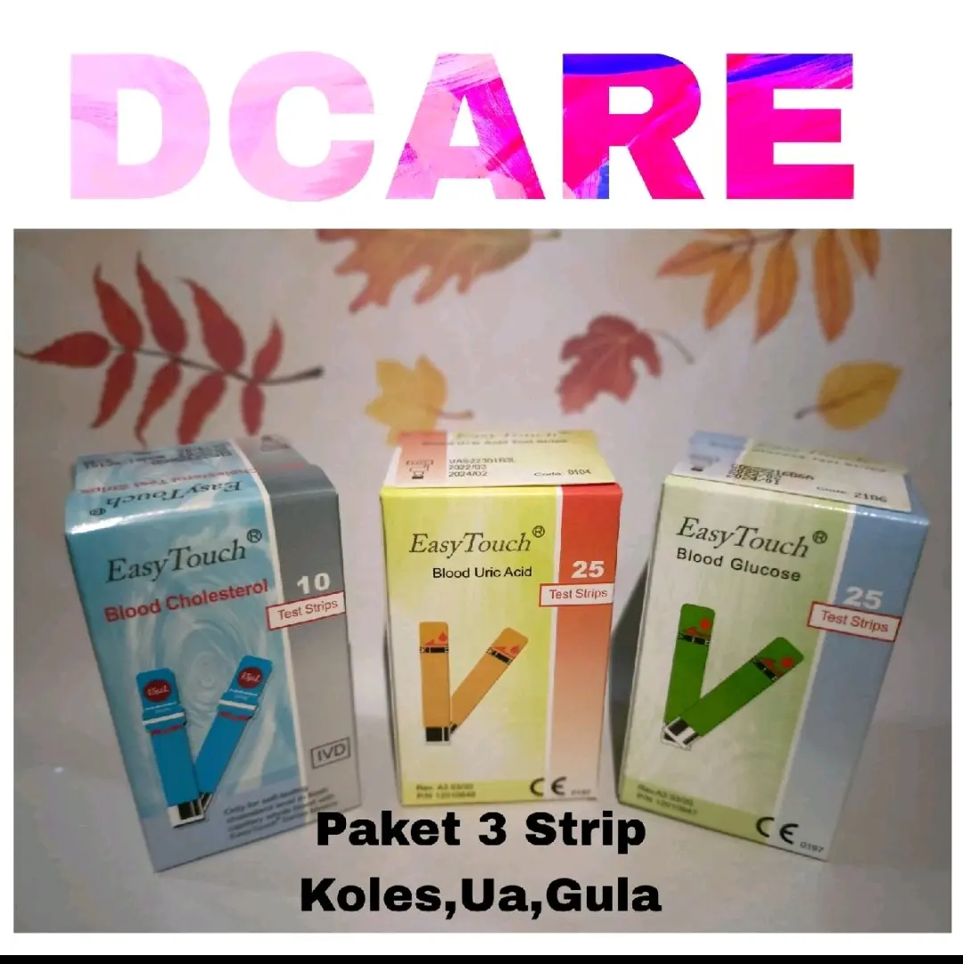 DCARE Easy Touch Paket 3 Strip Kolesterol Gula Darah & Asam Urat untuk Tes Kesehatan Rumah Akurat dan Mudah