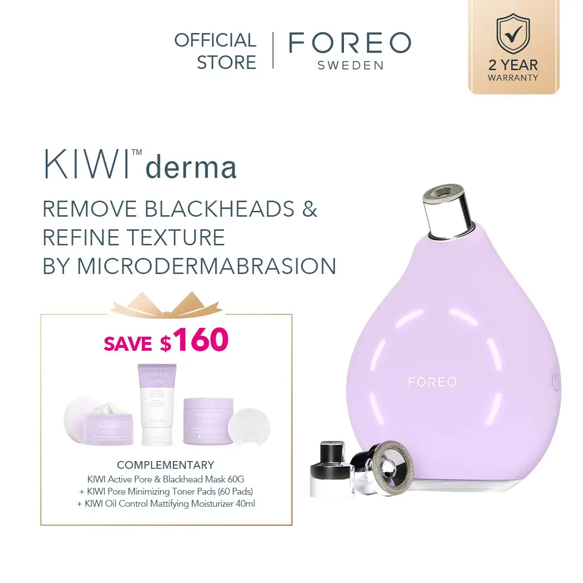 FOREO KIWI Derma Microdermabrasion Machine Whitehead & Black Head Remover for Face | Skin Care Tools | Blackhead Extractor | Vacuum Blackhead Remover