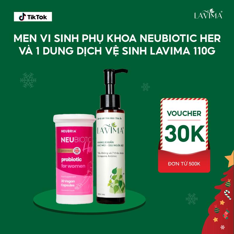   LIỆU TRÌNH PHÒNG VIÊM  Men Vi Sinh Phụ Khoa Neubiotic Her Hộp 30 Viên Và Dung Dịch Vệ Sinh Phụ Nữ Giảm Viêm Ngứa Khử Mùi Nấm Candida Chai 110g 