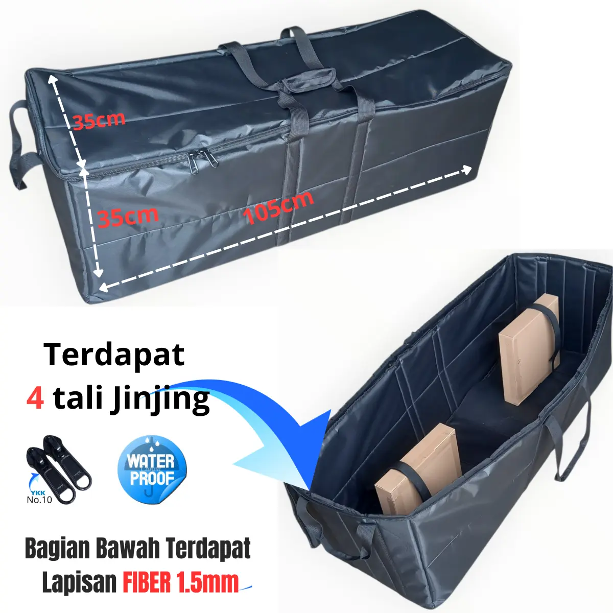 Tas Stand 105x35x35 Terdapat 4 Tali Jinjing Bahan Waterproof Busa Triple Layer, No.8 Kepala YKK No 10